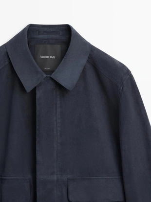 Замшевая кожаная куртка с карманами- Заказать в России