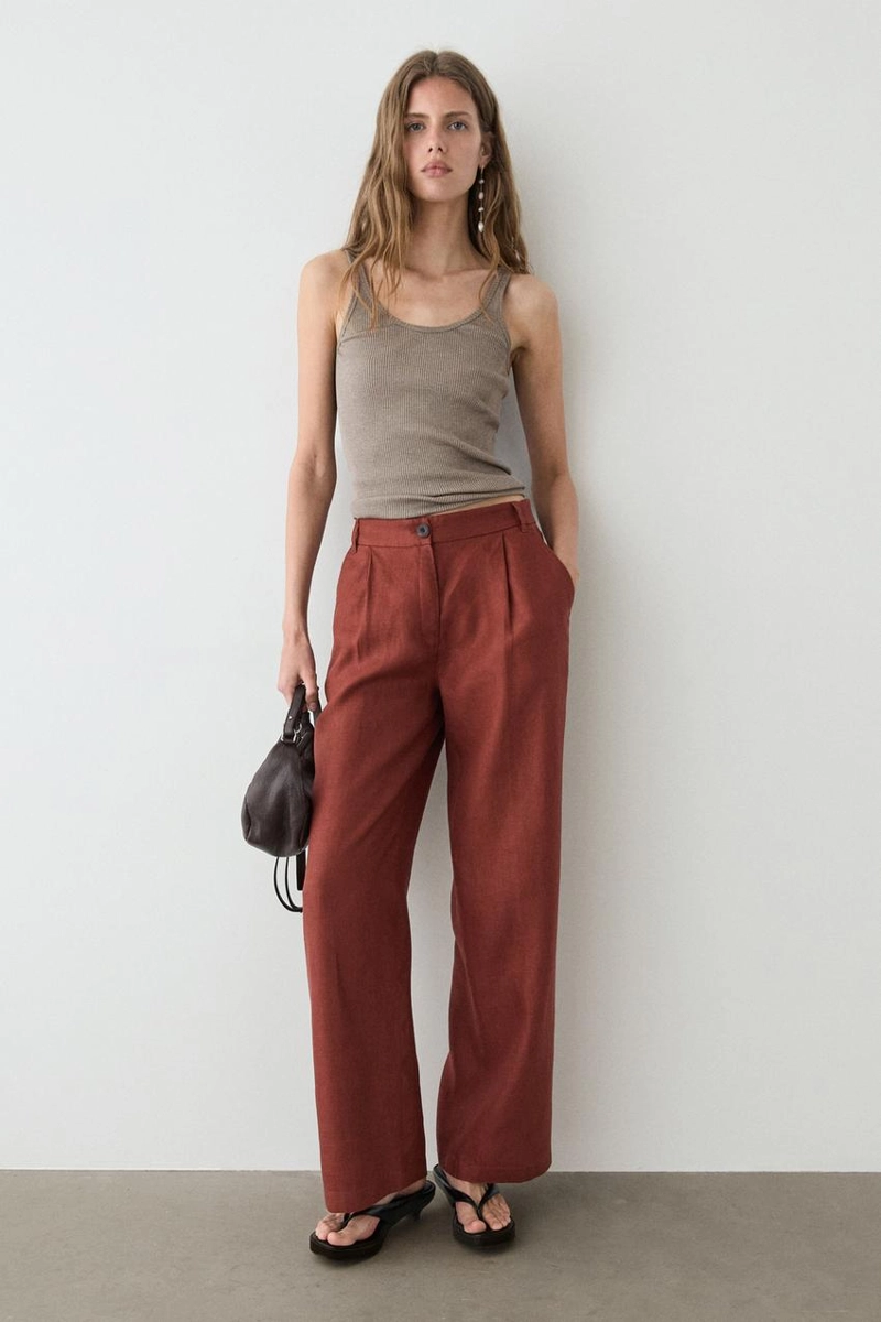 Широкие брюки из 100% льна с эластичным поясом