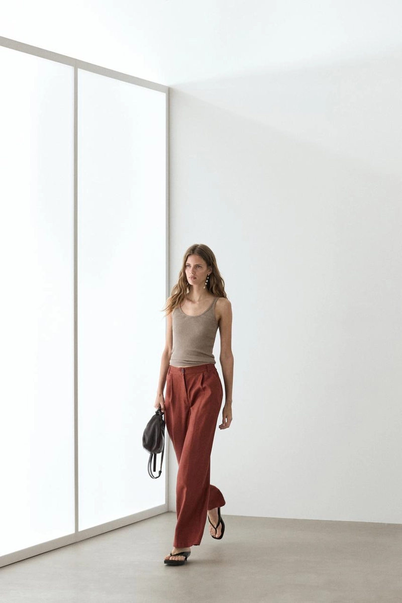 Широкие брюки из 100% льна с эластичным поясом