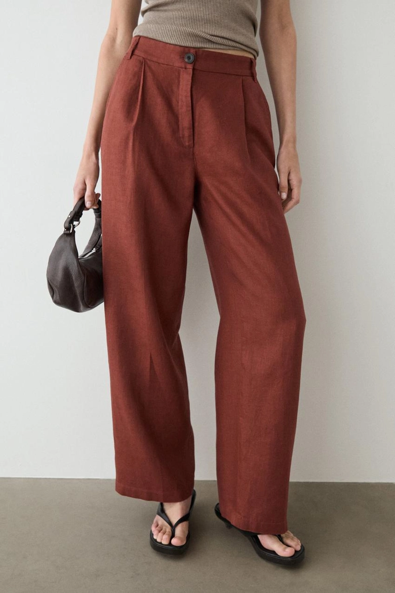 Широкие брюки из 100% льна с эластичным поясом