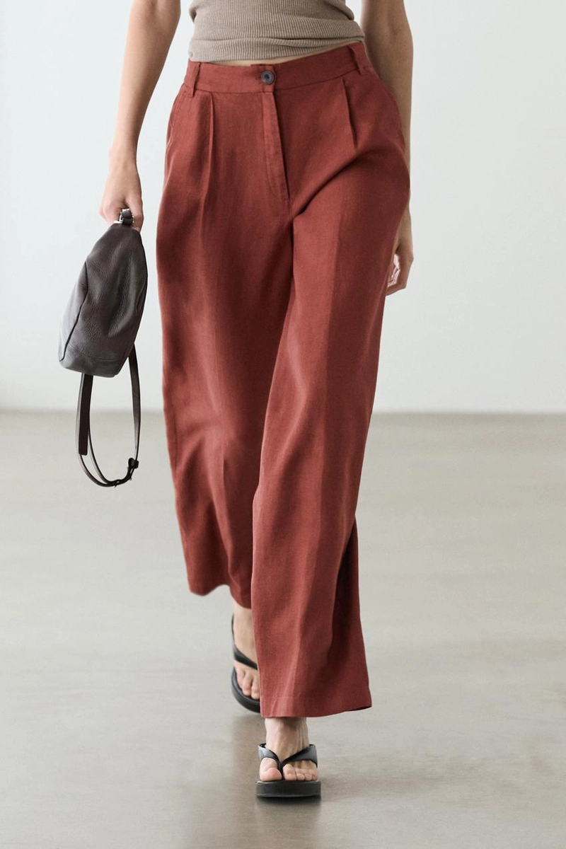 Широкие брюки из 100% льна с эластичным поясом