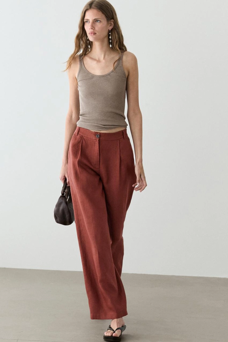 Широкие брюки из 100% льна с эластичным поясом