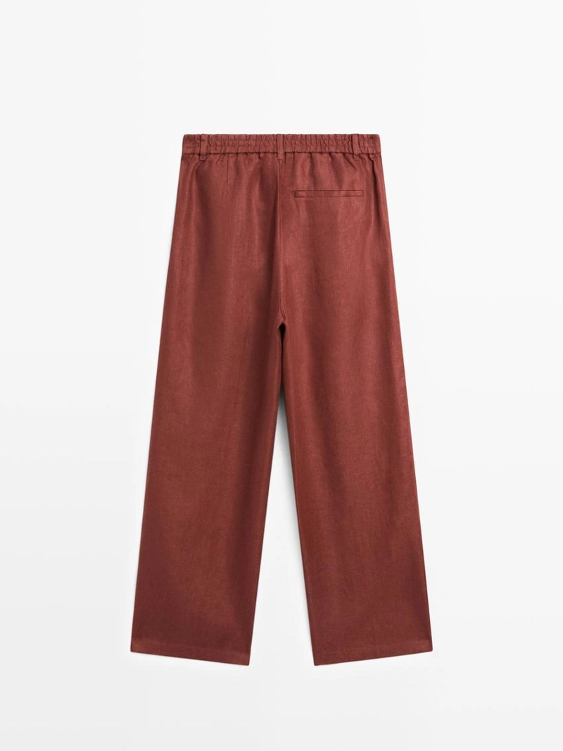 Широкие брюки из 100% льна с эластичным поясом