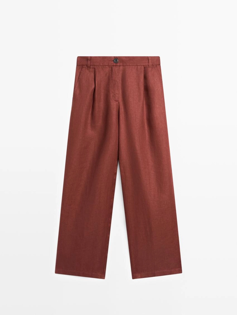 Широкие брюки из 100% льна с эластичным поясом