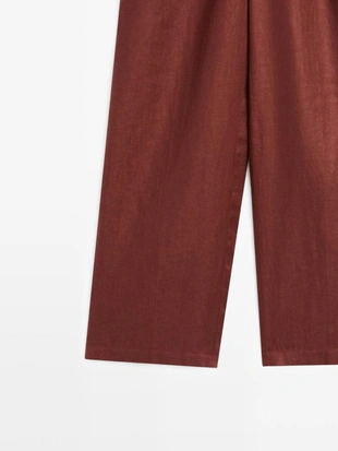 Широкие брюки из 100% льна с эластичным поясом- Заказать в России