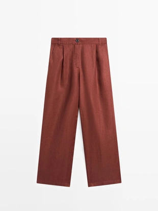 Широкие брюки из 100% льна с эластичным поясом- Заказать в России