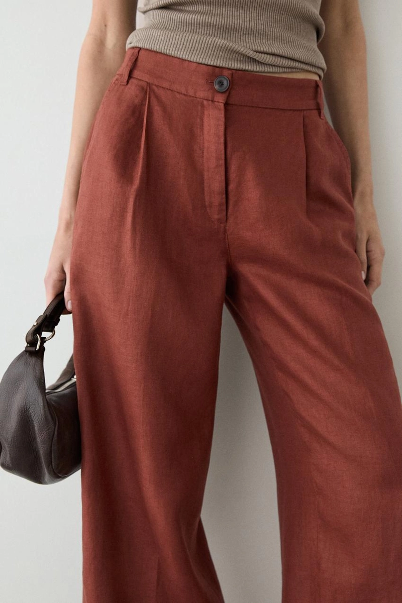 Широкие брюки из 100% льна с эластичным поясом