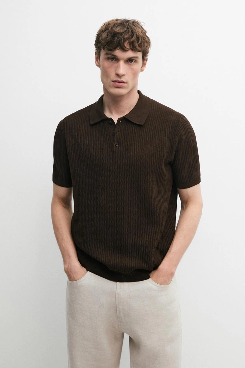 Поло свитер с воротником из 100% хлопка в рубчик