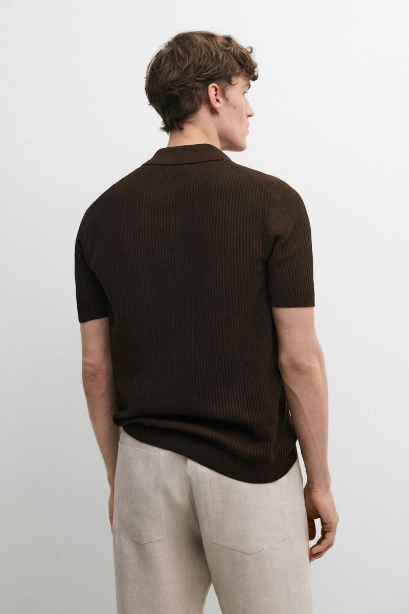 Поло свитер с воротником из 100% хлопка в рубчик