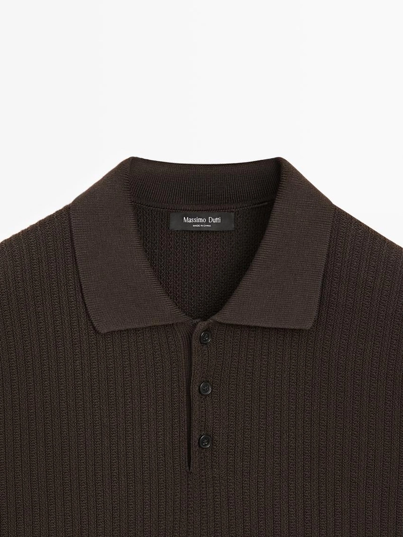 Поло свитер с воротником из 100% хлопка в рубчик