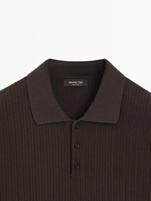 Поло свитер с воротником из 100% хлопка в рубчик- Заказать в России