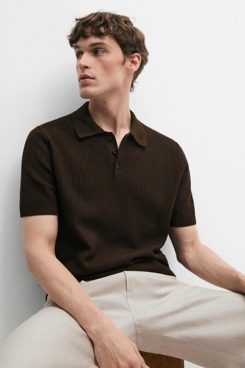 Поло свитер с воротником из 100% хлопка в рубчик