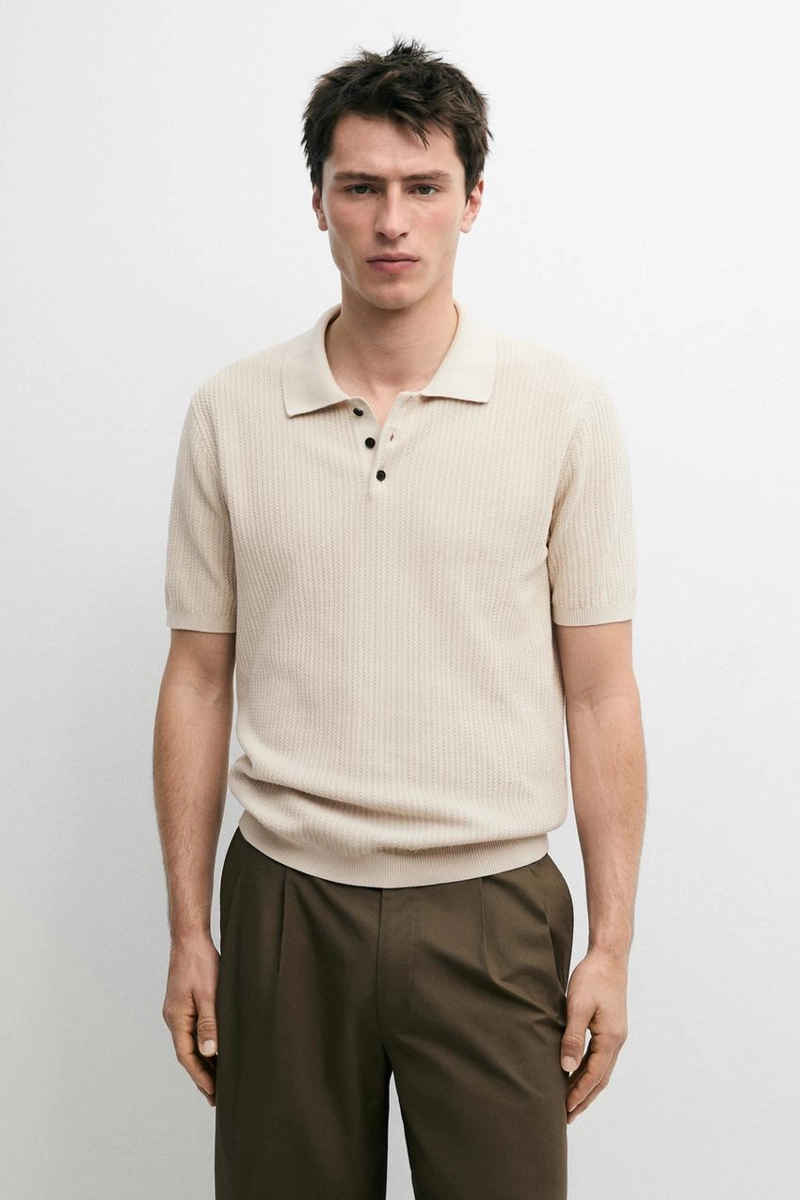 Поло-свитер из текстурированного вязаного хлопка 100%