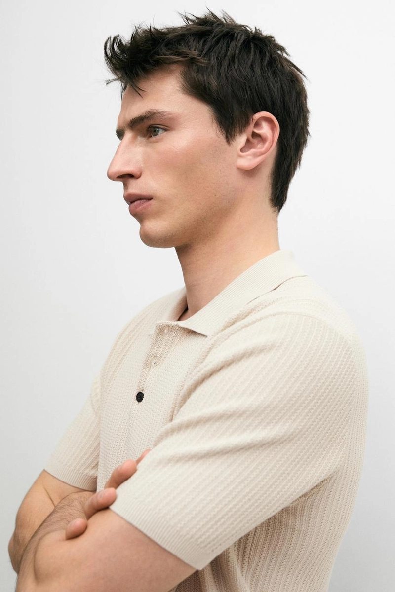 Поло-свитер из текстурированного вязаного хлопка 100%