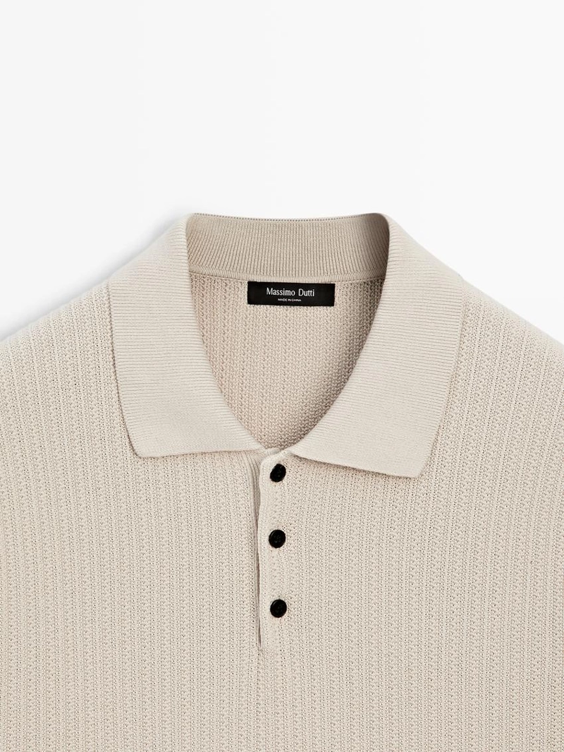 Поло-свитер из текстурированного вязаного хлопка 100%