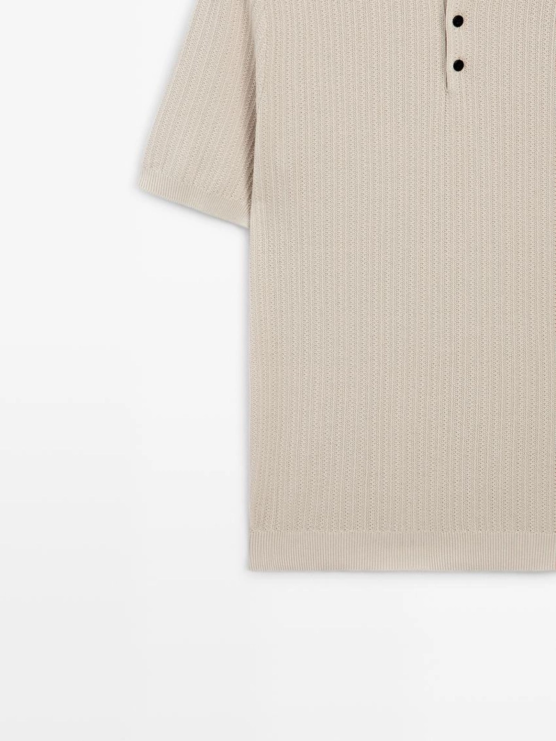 Поло-свитер из текстурированного вязаного хлопка 100%