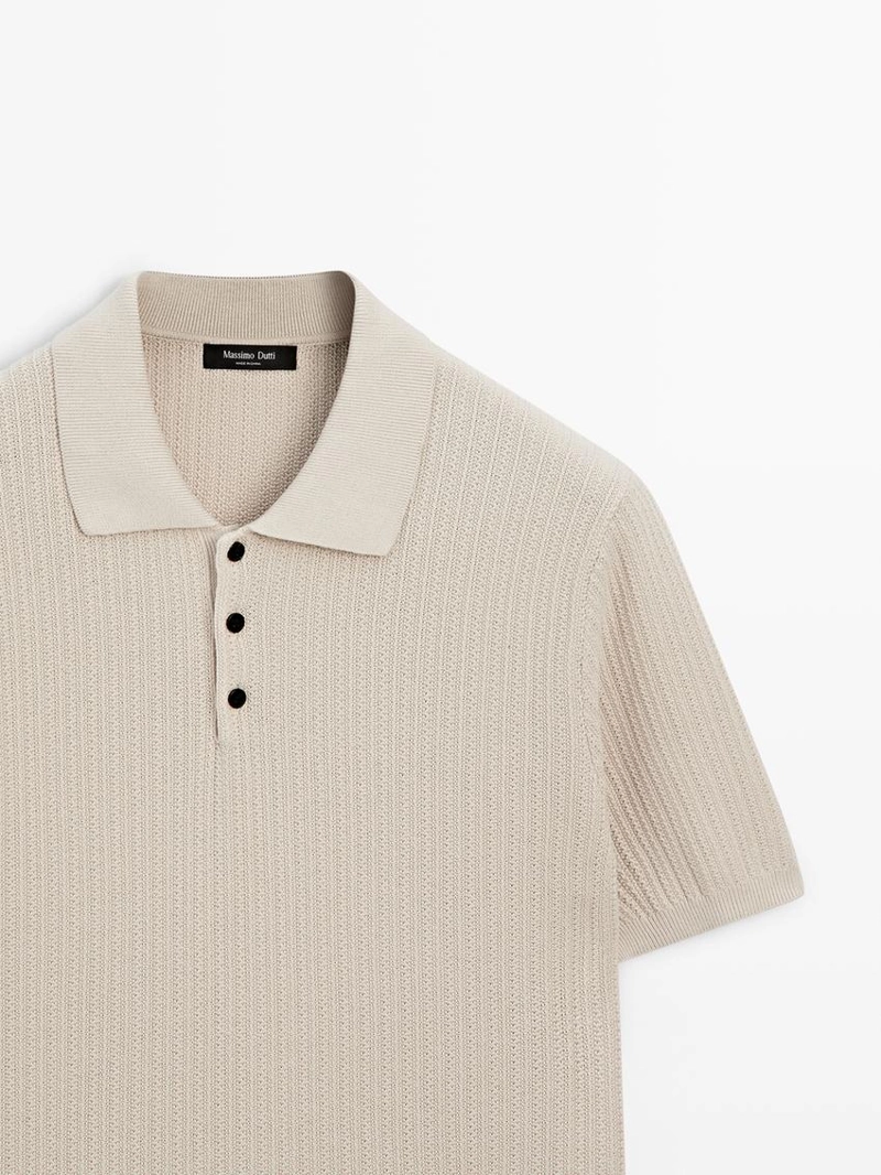 Поло-свитер из текстурированного вязаного хлопка 100%