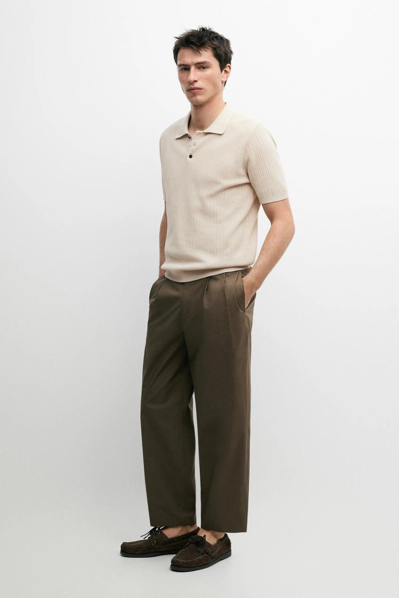 Поло-свитер из текстурированного вязаного хлопка 100%