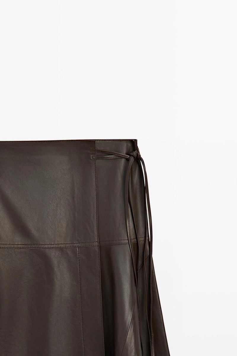 Юбка-миди из овечьей кожи с завязкой