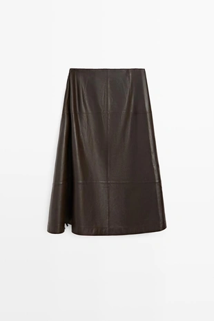 Юбка-миди из овечьей кожи с завязкой- Заказать в России