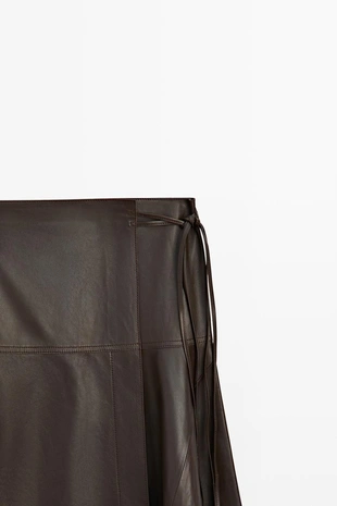 Юбка-миди из овечьей кожи с завязкой- Заказать в России