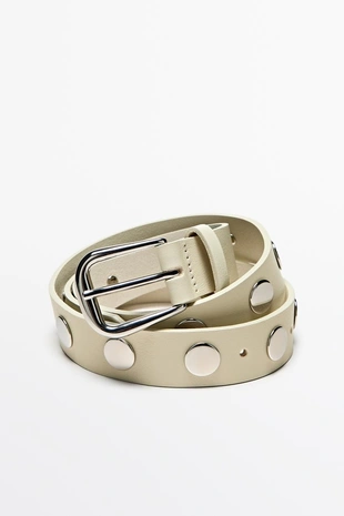 Кожанный ремень с заклепками и пряжкой- Заказать в России