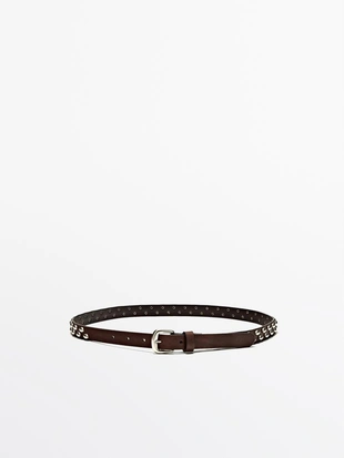 Кожанный ремень из нубука с деталями в виде заклепок- Заказать в России