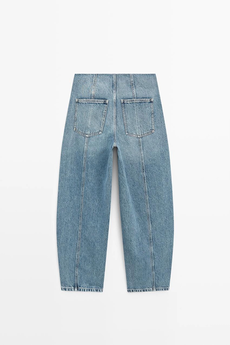 Джинсы широкие силуэта barrel с деталями швов
