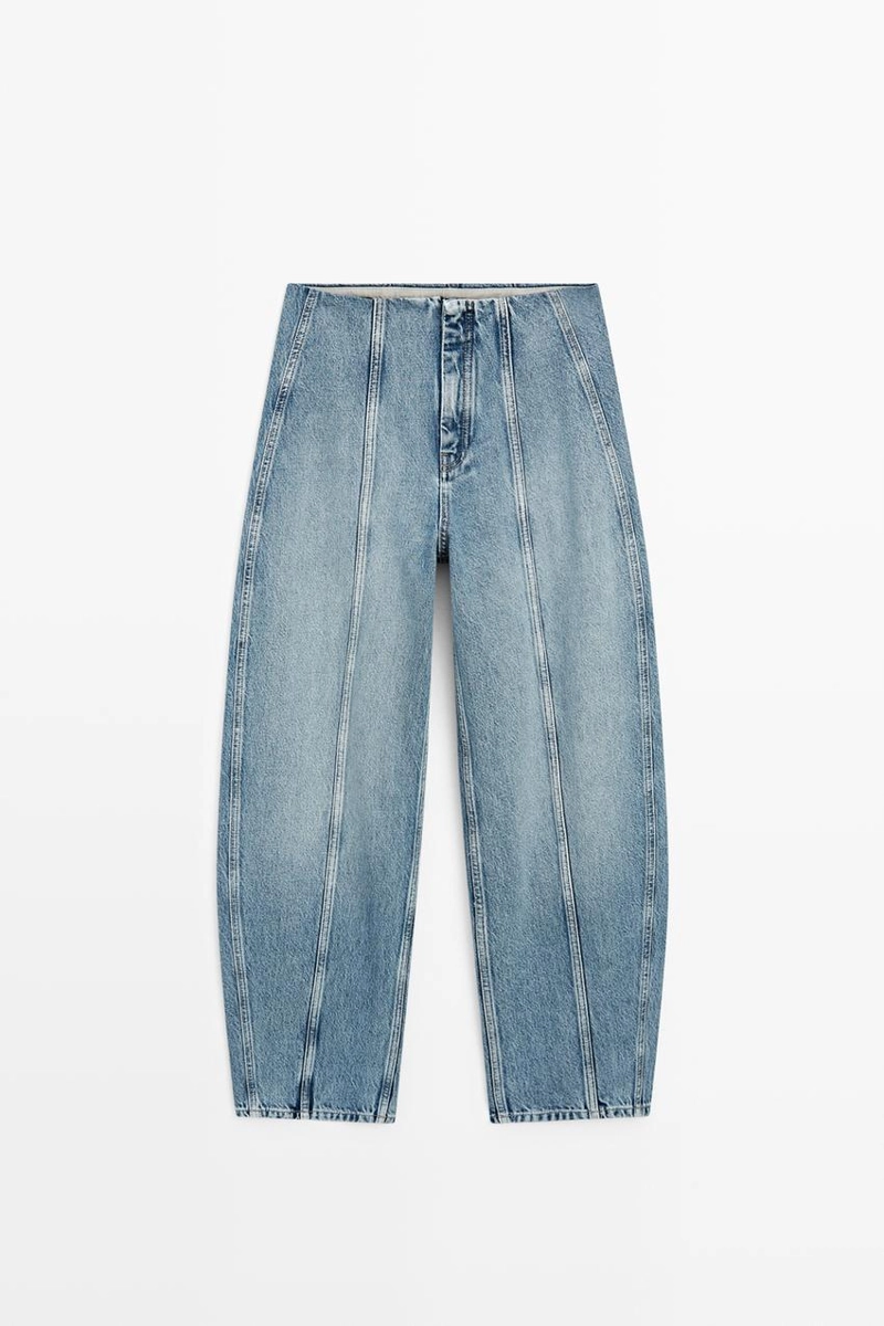 Джинсы широкие силуэта barrel с деталями швов