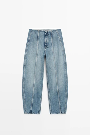 Джинсы широкие силуэта barrel с деталями швов- Заказать в России