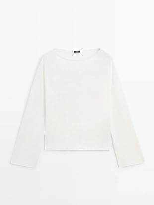 Пуловер из льна с лодочкой- Заказать в России