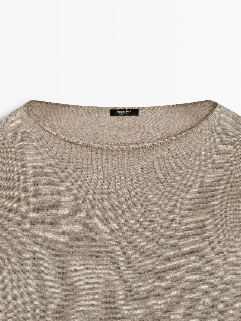 Пуловер с лодочкой из льна