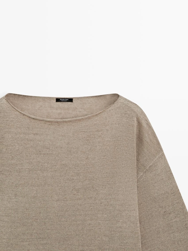 Пуловер с лодочкой из льна