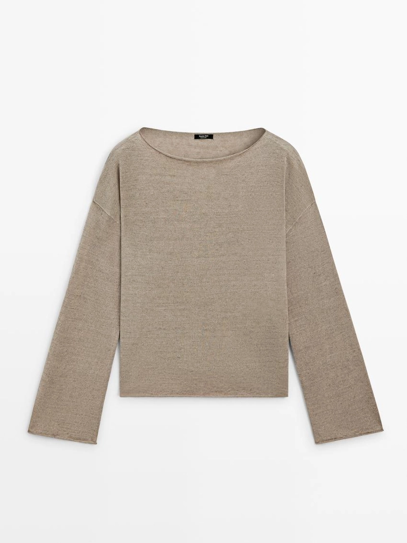 Пуловер с лодочкой из льна