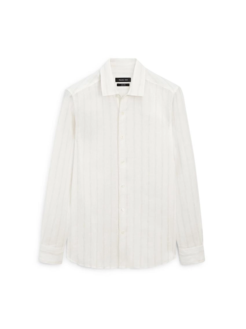 Рубашка в полоску из 100% льна с классическим кроем