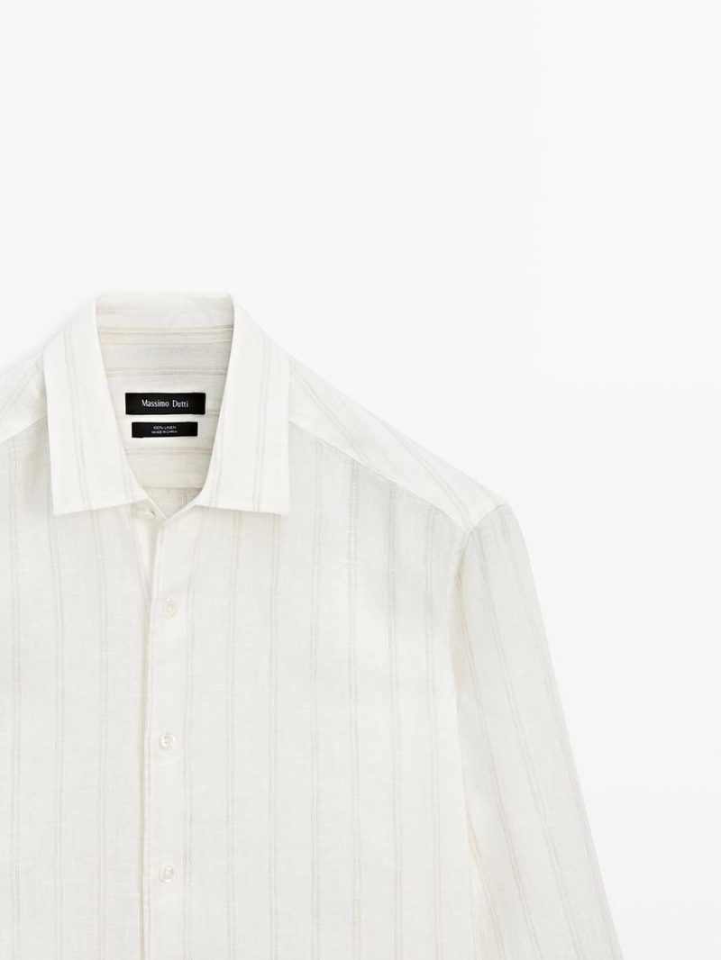 Рубашка в полоску из 100% льна с классическим кроем