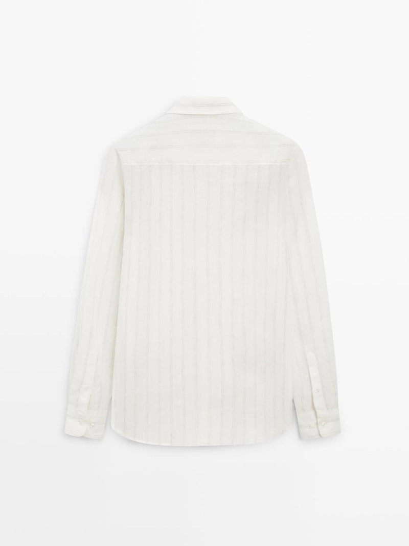 Рубашка в полоску из 100% льна с классическим кроем