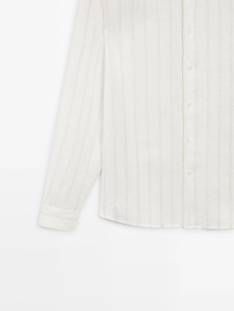 Рубашка в полоску из 100% льна с классическим кроем