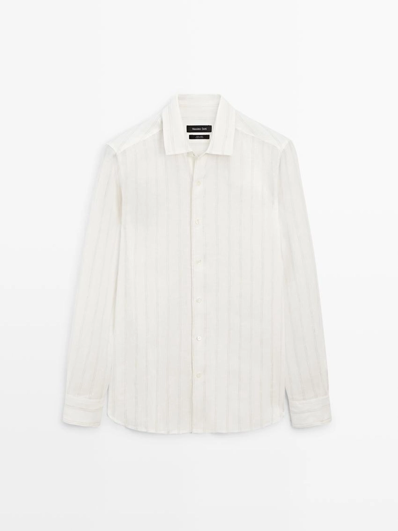 Рубашка в полоску из 100% льна с классическим кроем