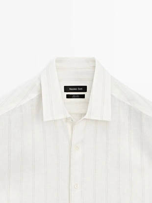 Рубашка в полоску из 100% льна с классическим кроем- Заказать в России