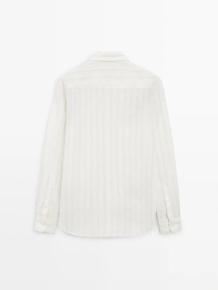 Рубашка в полоску из 100% льна с классическим кроем- Заказать в России