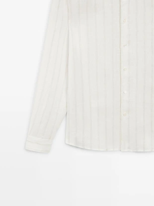 Рубашка в полоску из 100% льна с классическим кроем- Заказать в России