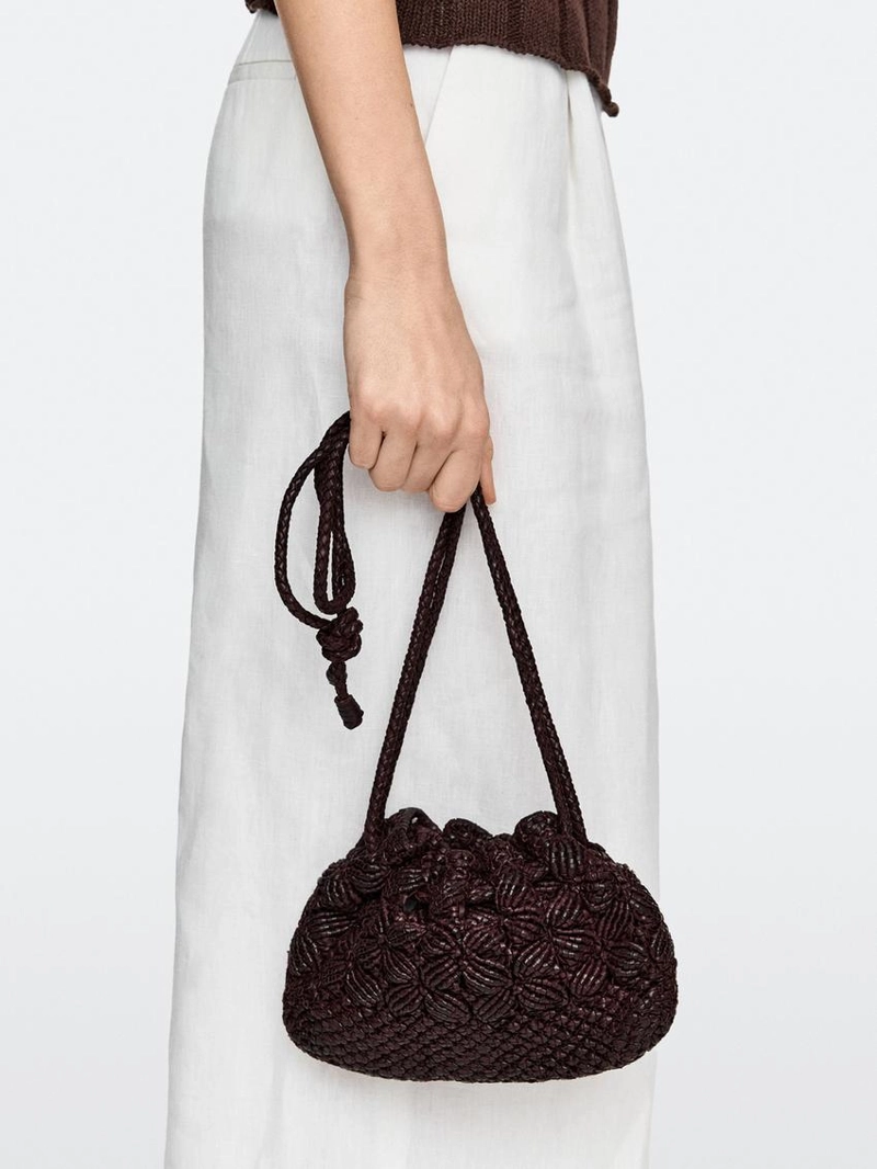 Сумка-мешочек из макраме из натуральной кожи