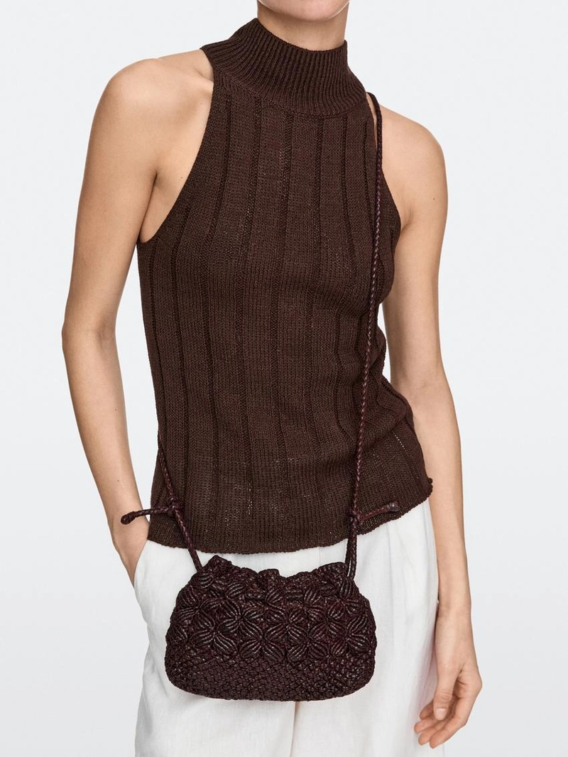 Сумка-мешочек из макраме из натуральной кожи