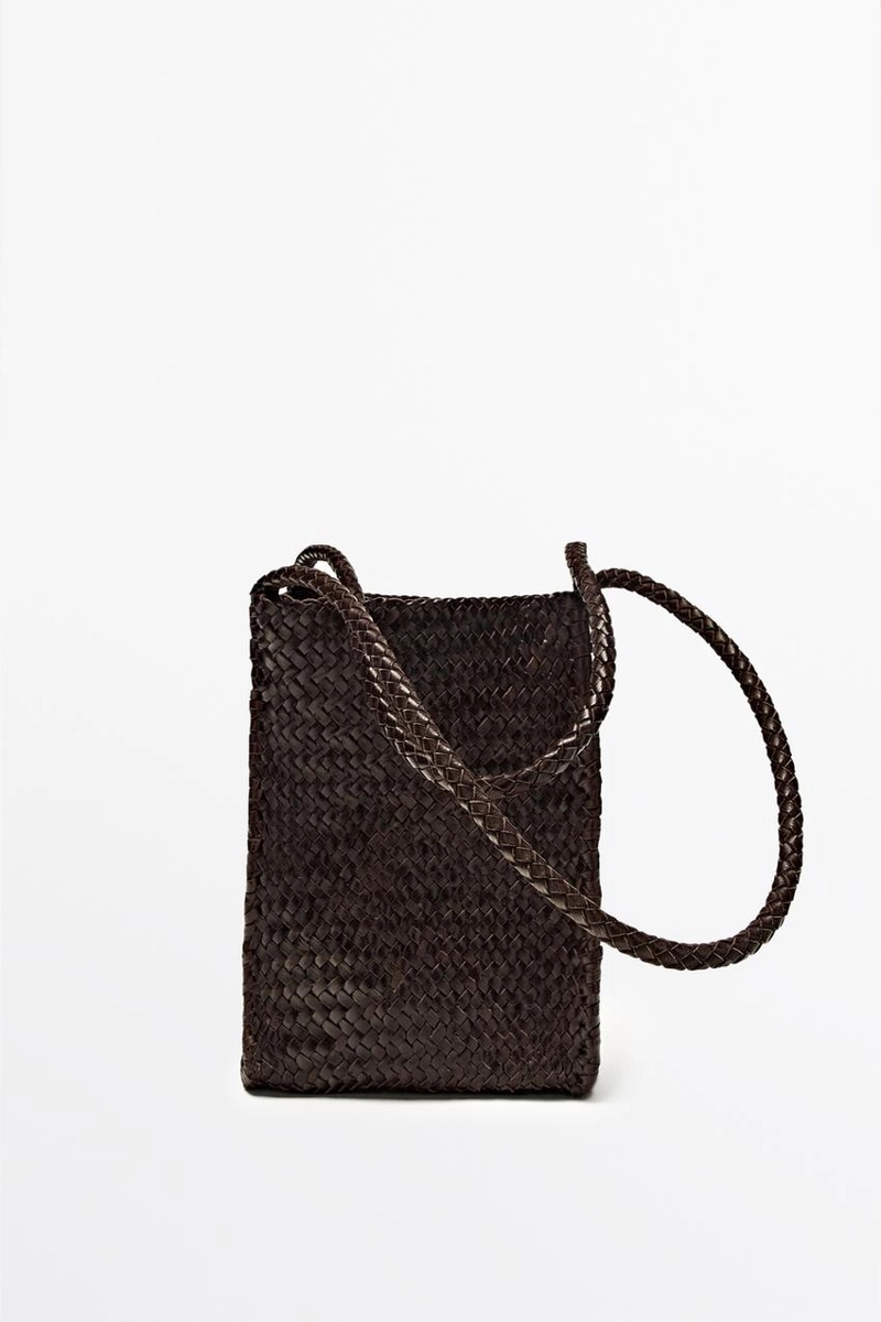 Кожаная вязаная сумка ведро