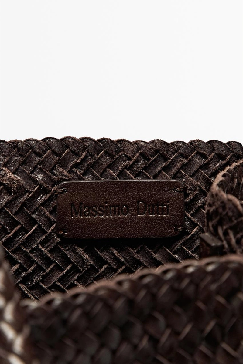 Кожаная вязаная сумка ведро