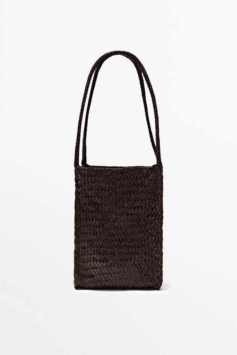 Кожаная вязаная сумка ведро