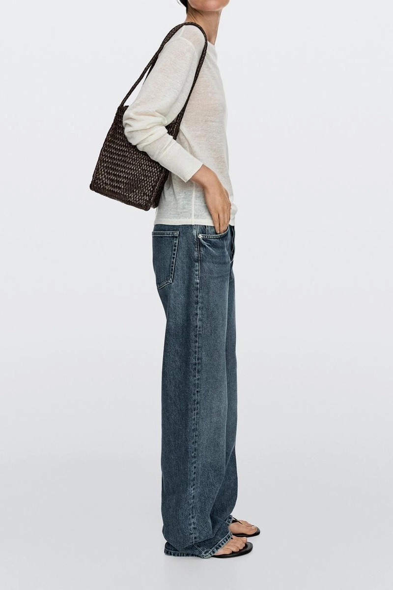 Кожаная вязаная сумка ведро