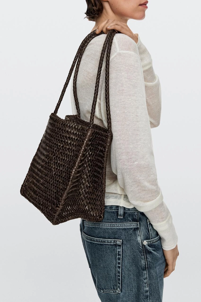 Кожаная вязаная сумка ведро