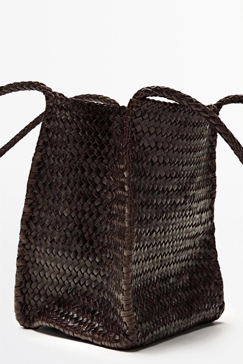 Кожаная вязаная сумка ведро